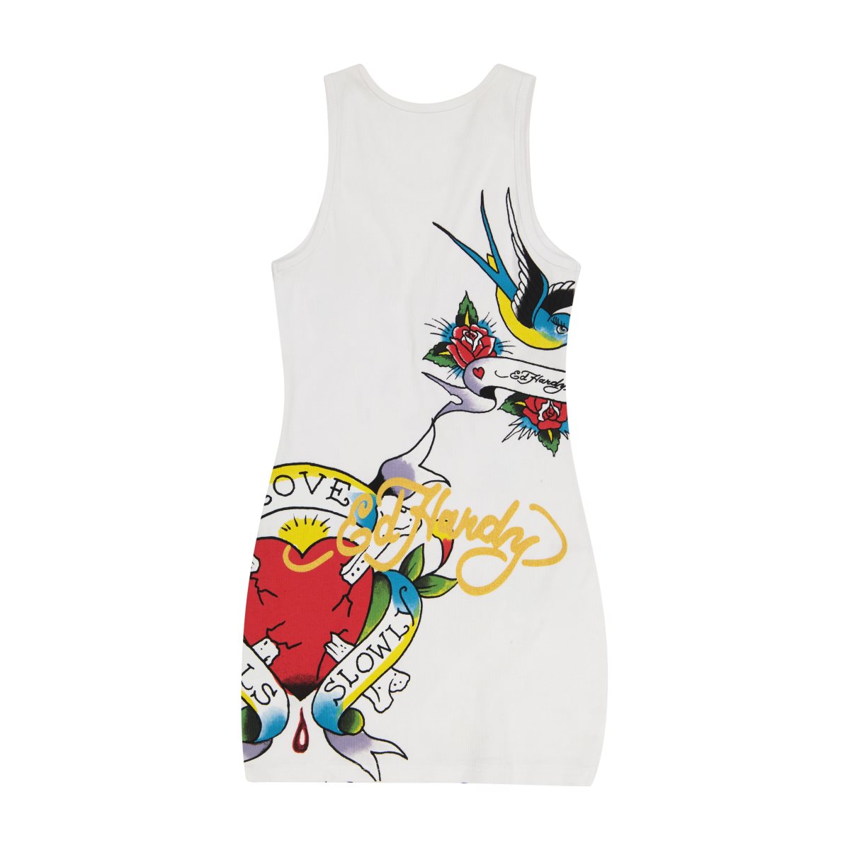 Ed Hardy LKS Heart Rib Tank Dress Kjole Dame Hvite | MN4956801