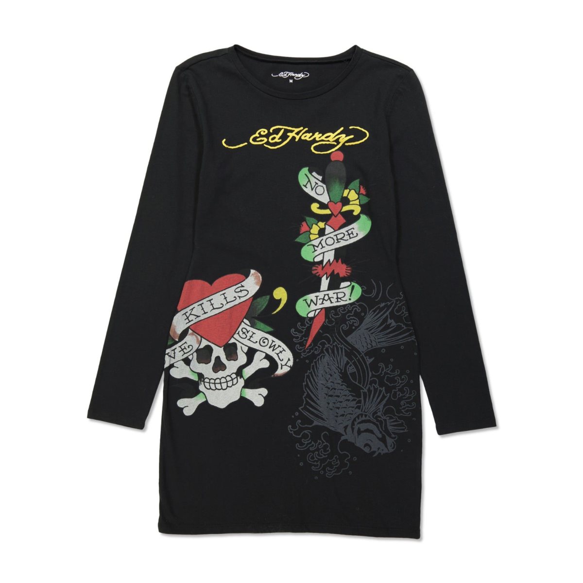 Ed Hardy LKS Skull Baby Tee Long Sleeve Dress Kjole Dame Svarte | AQ6324870