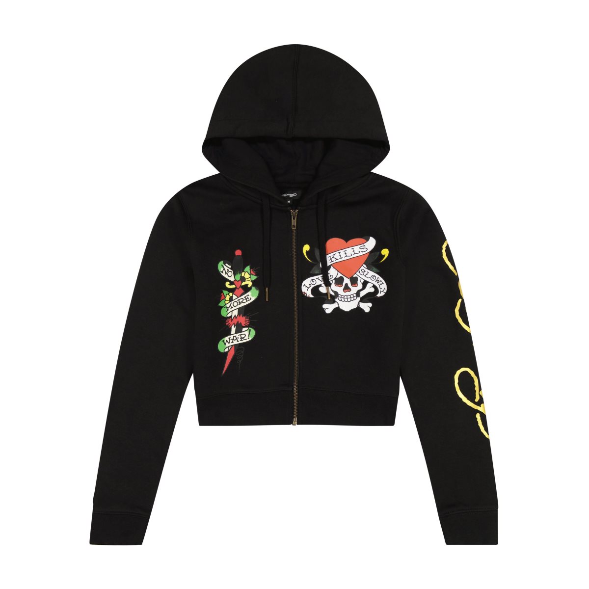 Ed Hardy LKS Skull Black Zip Front Cropped Hoodie Hettegenser Dame Svarte | JE9401736