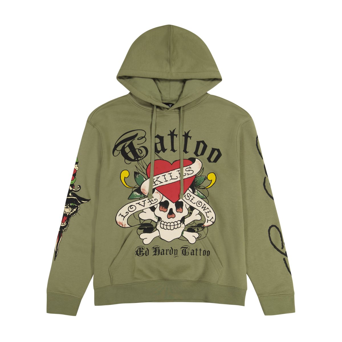 Ed Hardy LKS Skull Hoodie Hettegenser Herre Lyse Olivengrønne | UQ6235041