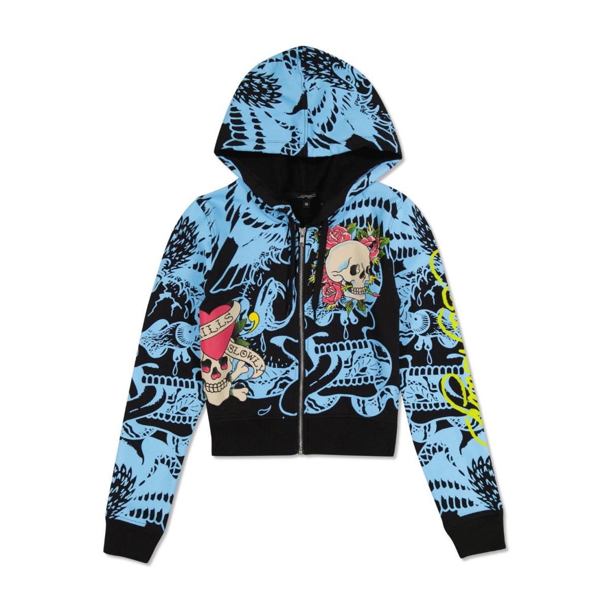 Ed Hardy LKS Skull Zip Cropped Fleece Hoodie Hettegenser Dame Svarte | BZ7680315