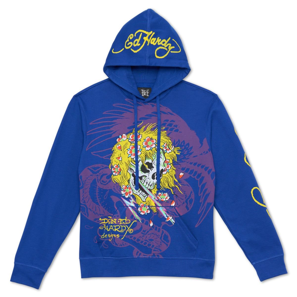 Ed Hardy Lightning Skull Hoodie Hettegenser Herre Dyp Blå | HJ4053681