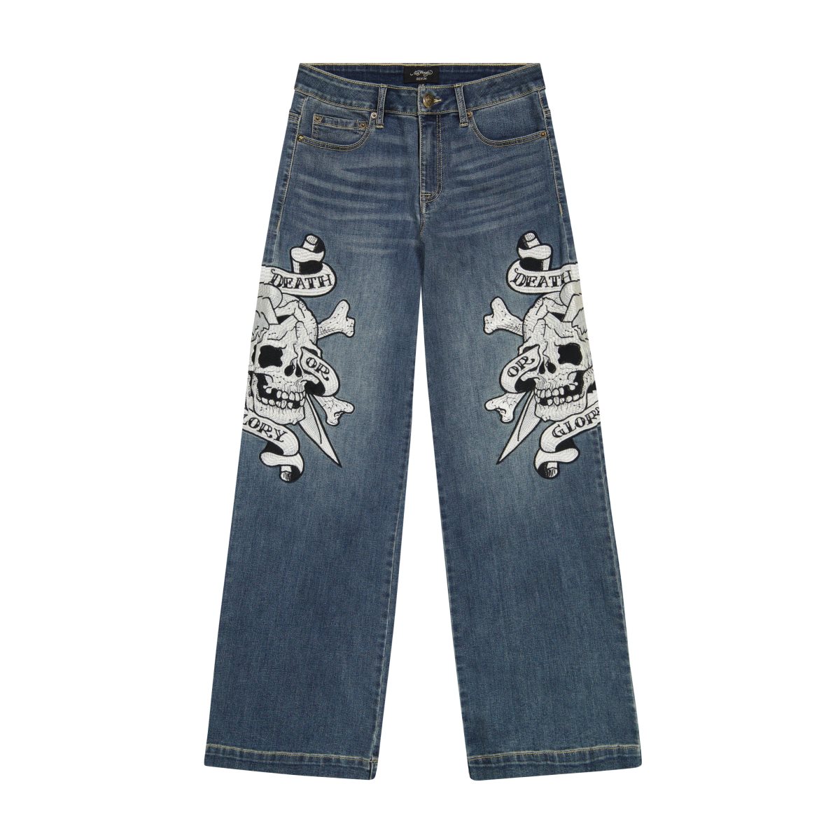 Ed Hardy Limited Edition DG Skull Wide Leg Jean Denim Dame Medium Vintage | AU0173492