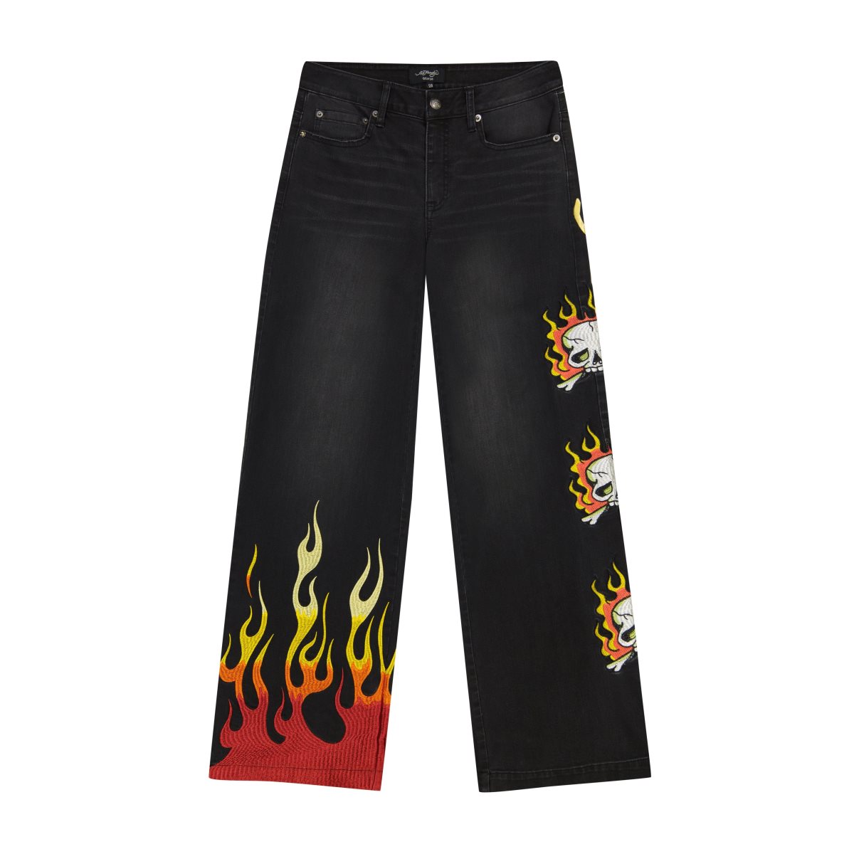 Ed Hardy Limited Edition Fire Skull Wide Leg Jean Denim Dame Svarte | UO3164792