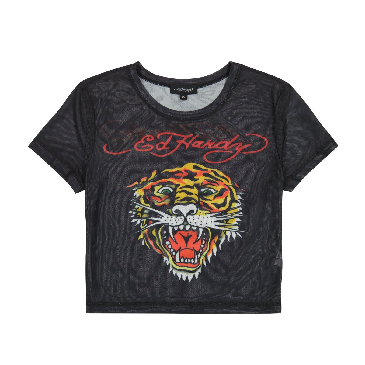 Ed Hardy Mesh Tiger Head Baby Tee Topper Dame Svarte | XT0716985