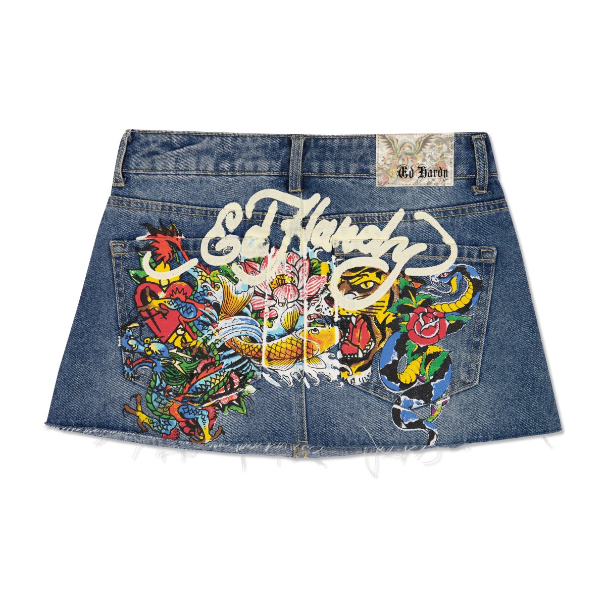 Ed Hardy Multi Tattoo Denim Mini Skirt Bukse Dame Lyseblå | JI3157804