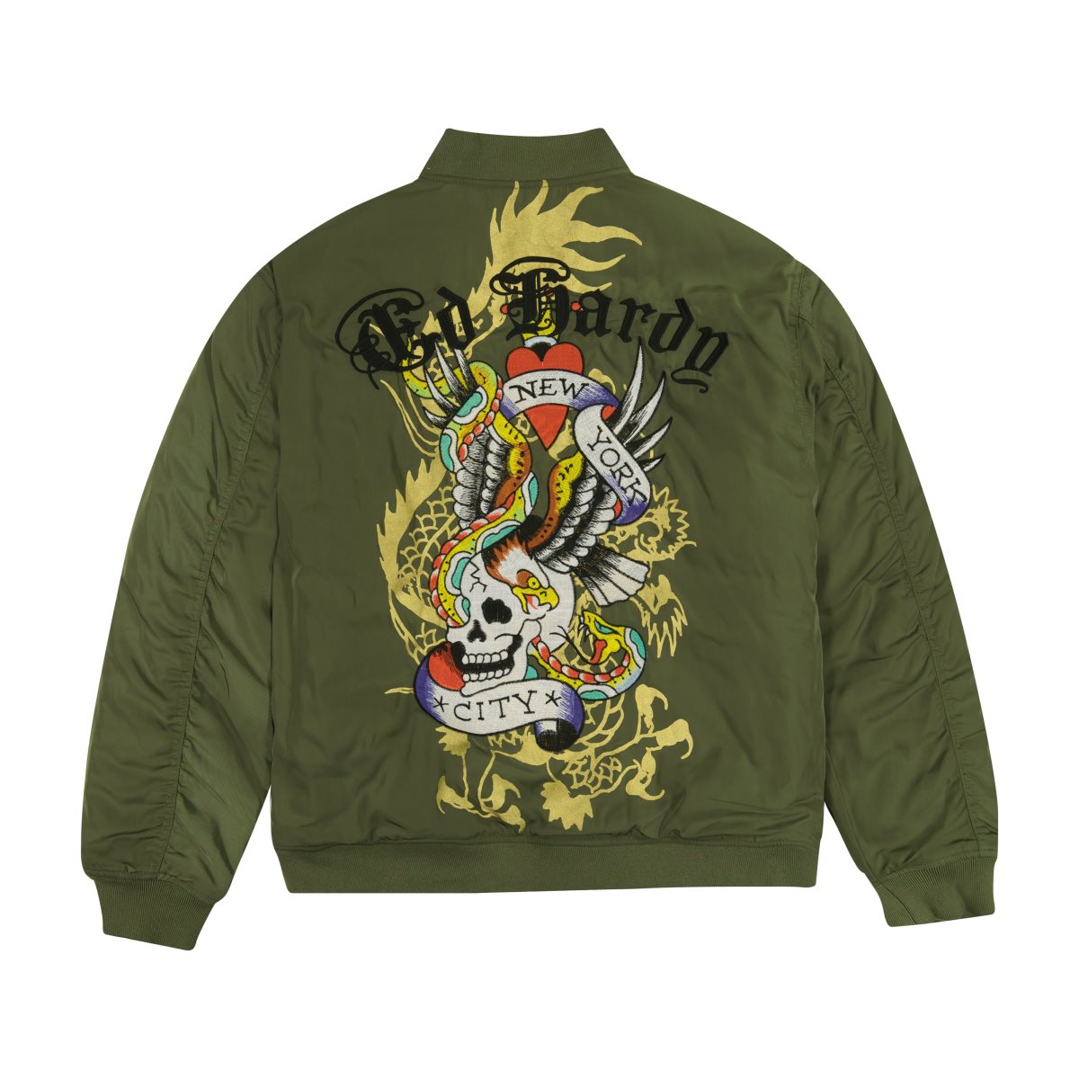 Ed Hardy NYC Skull Bomber Jacket Ytterklær Dame Olivengrønne | XQ9540361