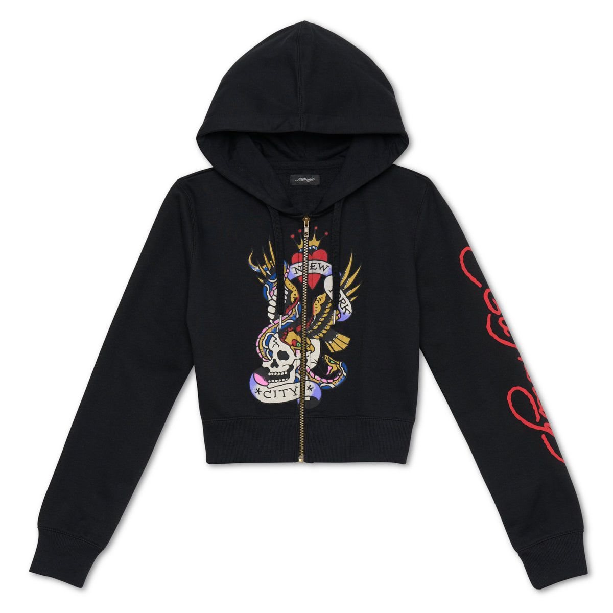 Ed Hardy Nyc Skull Cropped Hoodie Hettegenser Dame Svarte | QT3105492