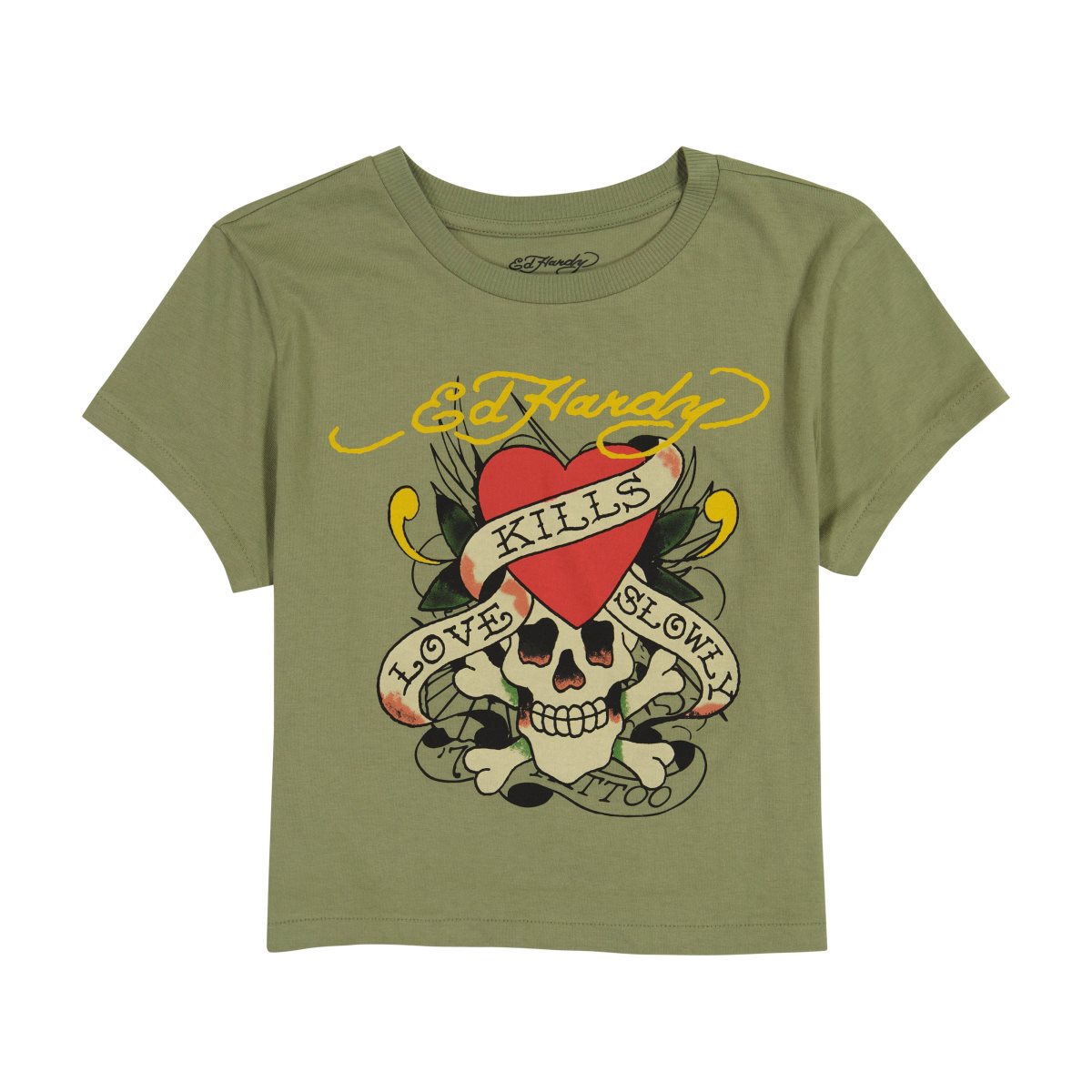 Ed Hardy Olive LKS Baby Tee Baby Tees Dame Olivengrønne | IA5236019