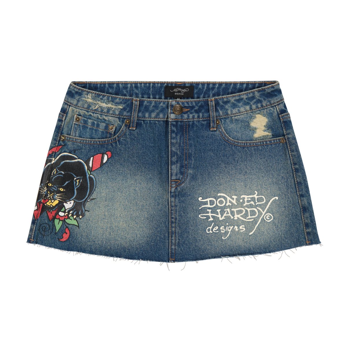 Ed Hardy Panther Dagger Denim Mini Skirt Bukse Dame Lyseblå | IW4261703