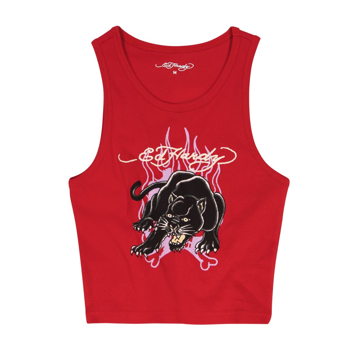 Ed Hardy Panther Flame Rib Tank Top Singlet Dame Rosa | UN3742569