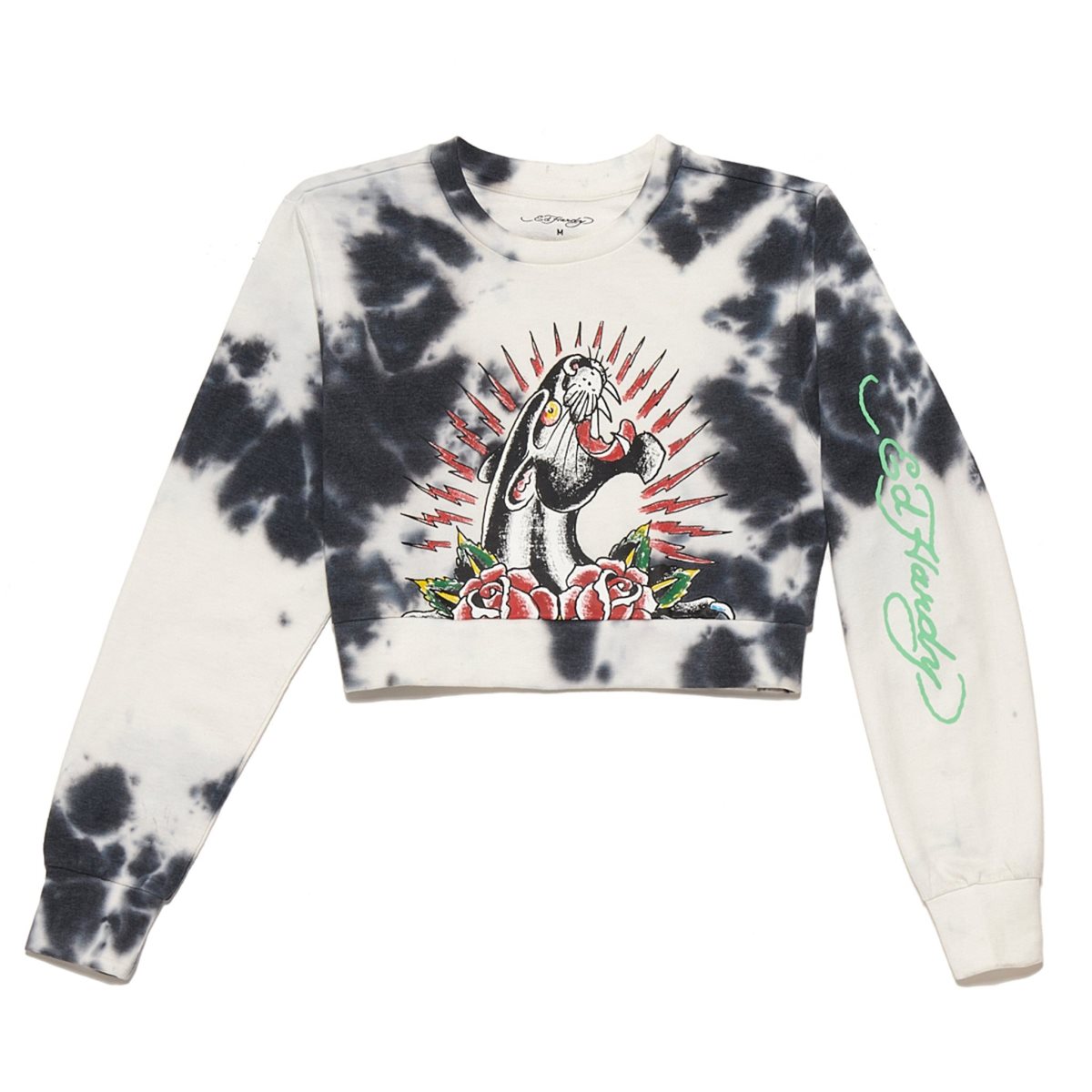 Ed Hardy Panther Rose Cropped Sweatshirt Topper Dame Svarte Hvite | BN9317250