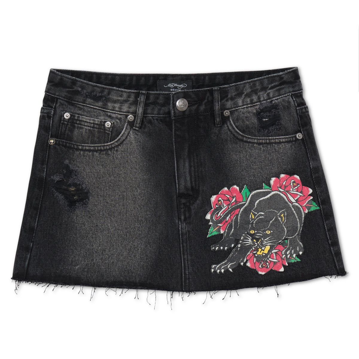 Ed Hardy Panther Roses Denim Skirt Denim Dame Svarte Lyseblå | WM8936247