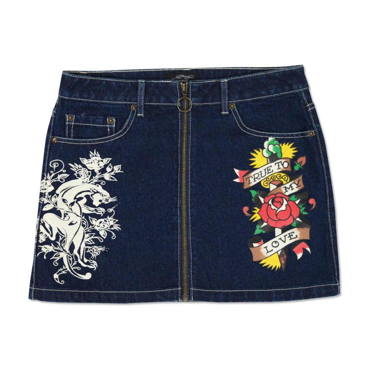 Ed Hardy Panther Zipper Front Mini Denim Skirt Bukse Dame Indigo Lyseblå | OS6387124