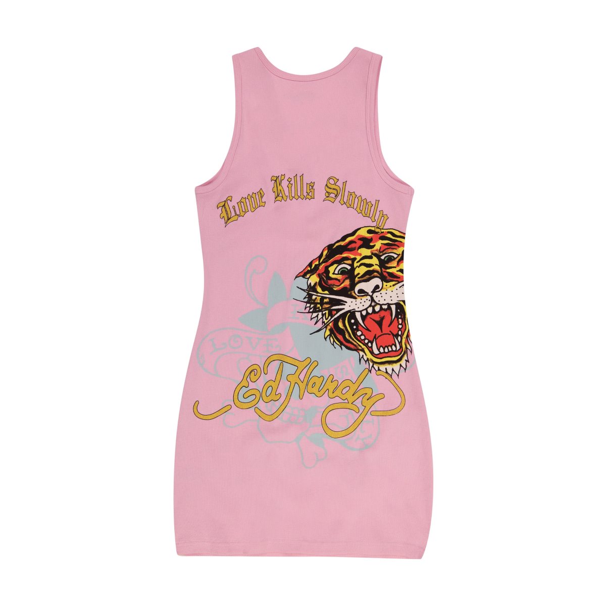 Ed Hardy Retro Flash Rib Tank Dress Kjole Dame Bubblegum | PL8963750