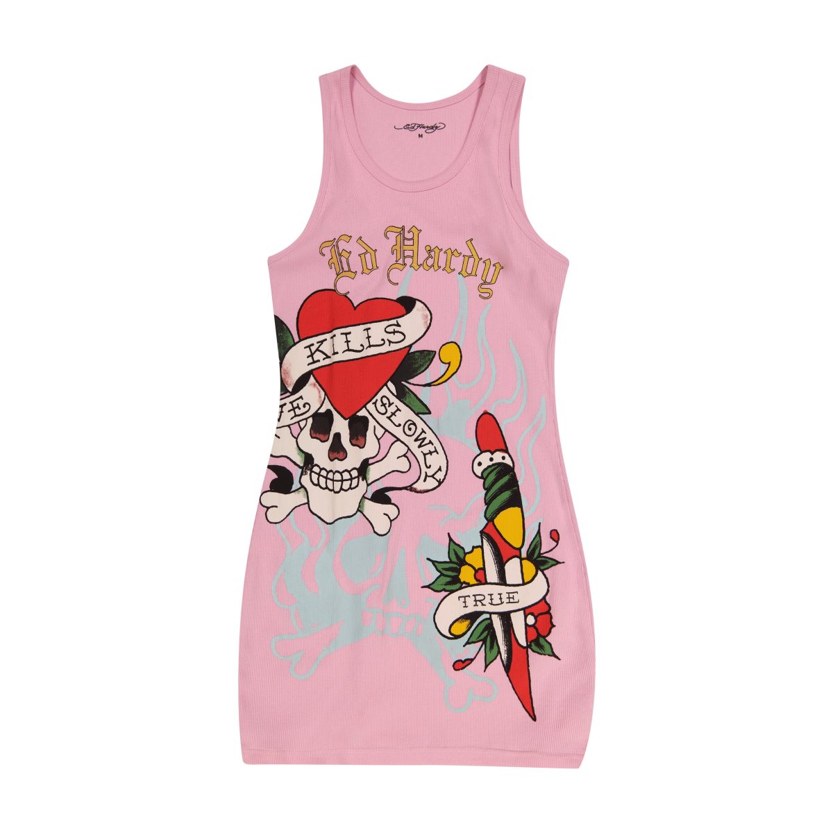 Ed Hardy Retro Flash Rib Tank Dress Kjole Dame Bubblegum | PL8963750