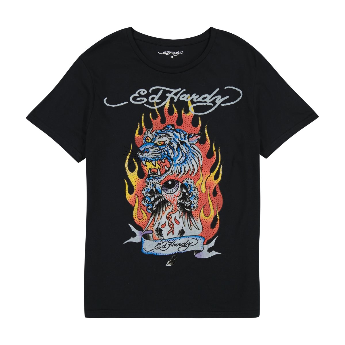 Ed Hardy Rhinestone Fire Tiger Tee T-skjorte Herre Svarte | GT3089657