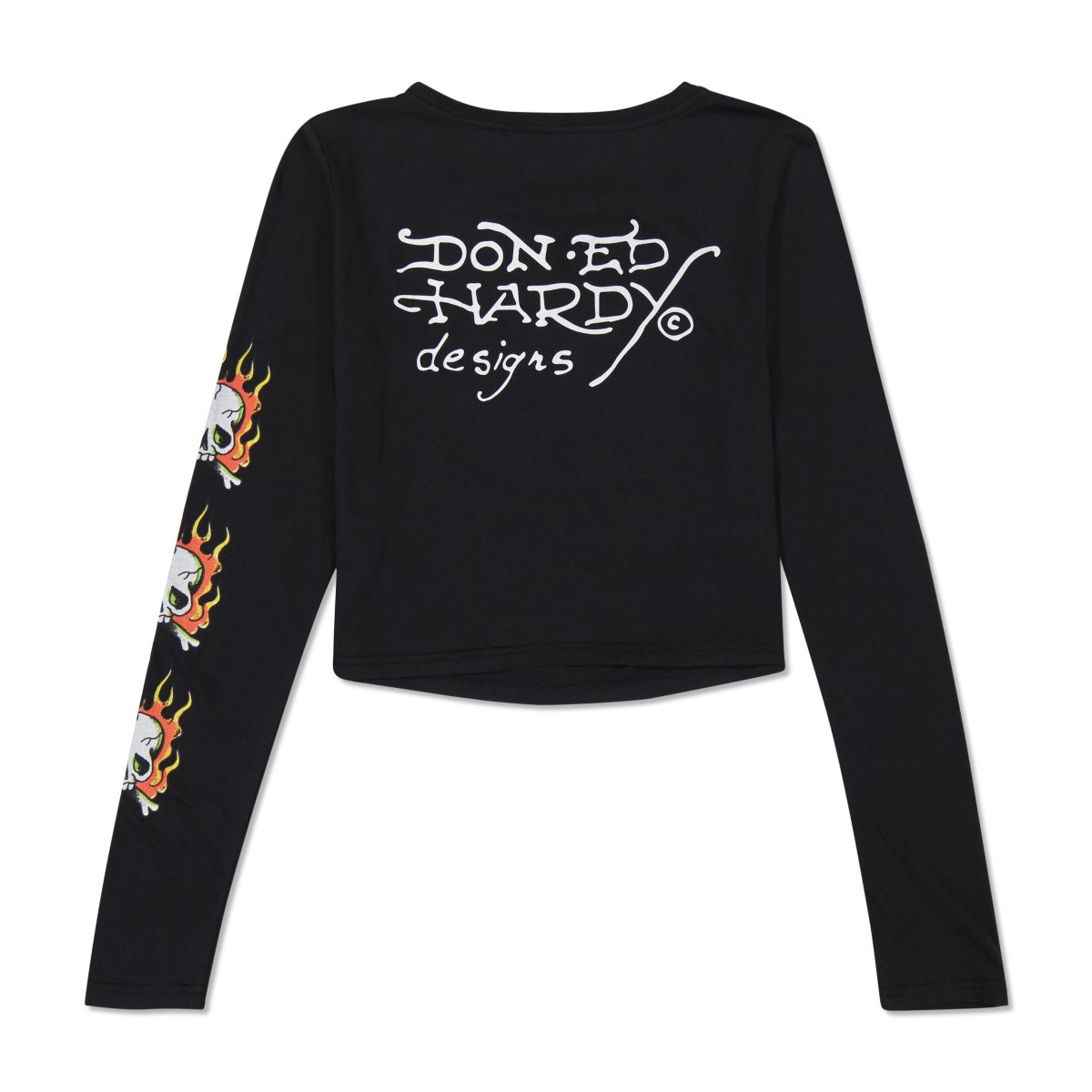 Ed Hardy Rhinestone Flaming Tiger Long Sleeve Baby Tee Topper Dame Svarte | AX3250467