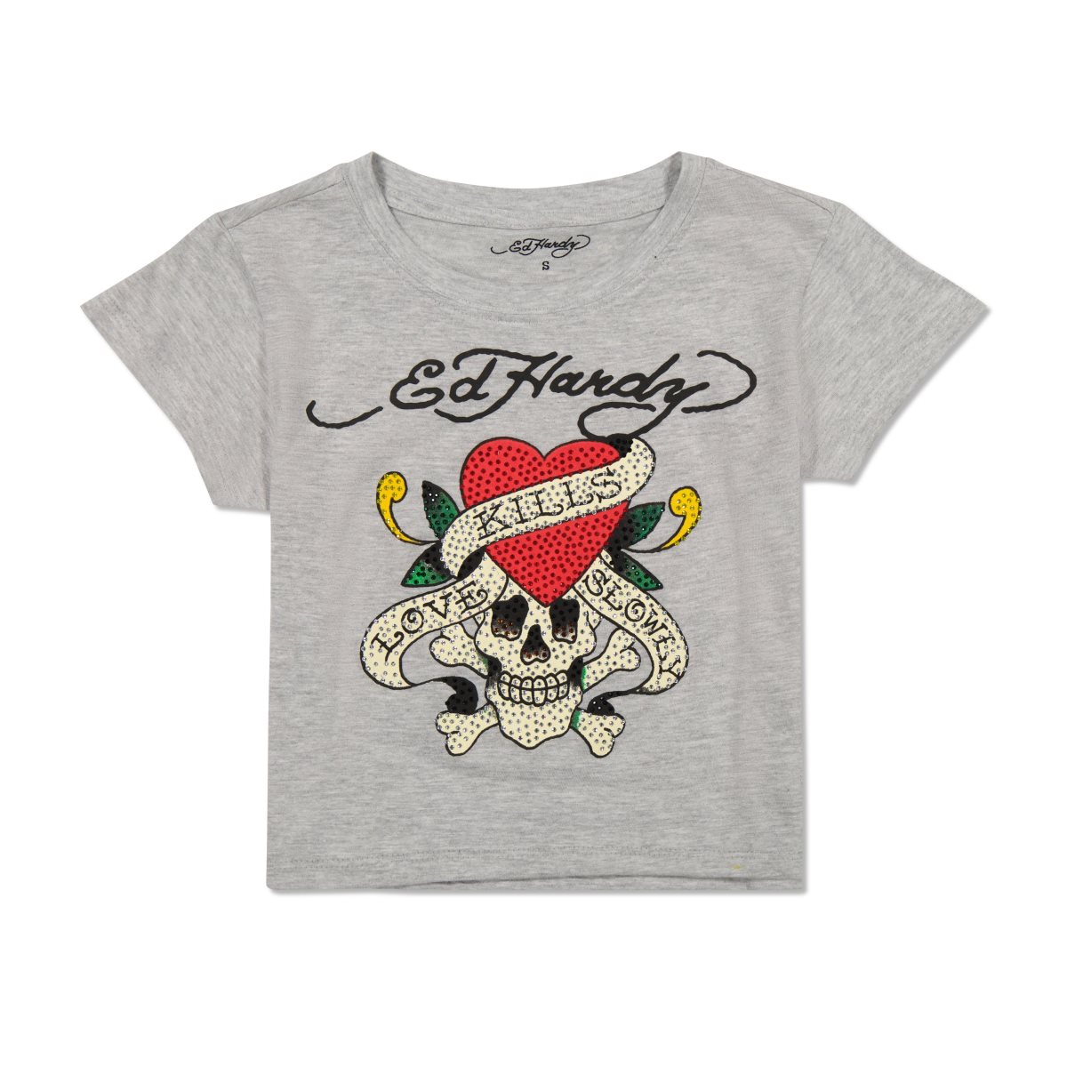 Ed Hardy Rhinestone LKS Skull Baby Tee Baby Tees Dame Grå | BI8214753