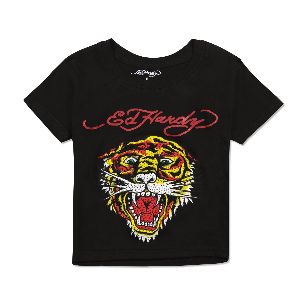 Ed Hardy Rhinestone Tiger Heart Baby Tee Baby Tees Dame Svarte | HE9370251