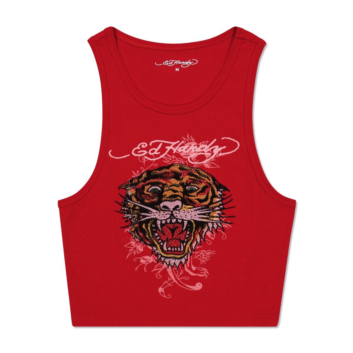 Ed Hardy Rhinestone Tiger Rib Knit Tank Singlet Dame Rød | SU3104872