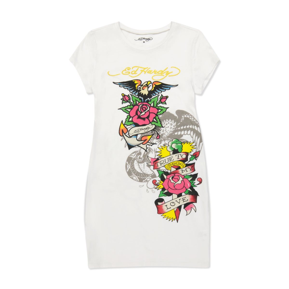 Ed Hardy Rose Baby Tee Short Sleeve Dress Kjole Dame Hvite | KY0182495