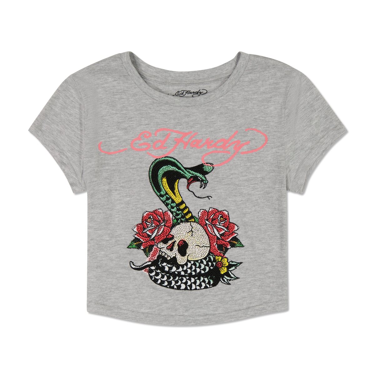 Ed Hardy Rose Cobra Baby Tee Baby Tees Dame Grå | MY7135089