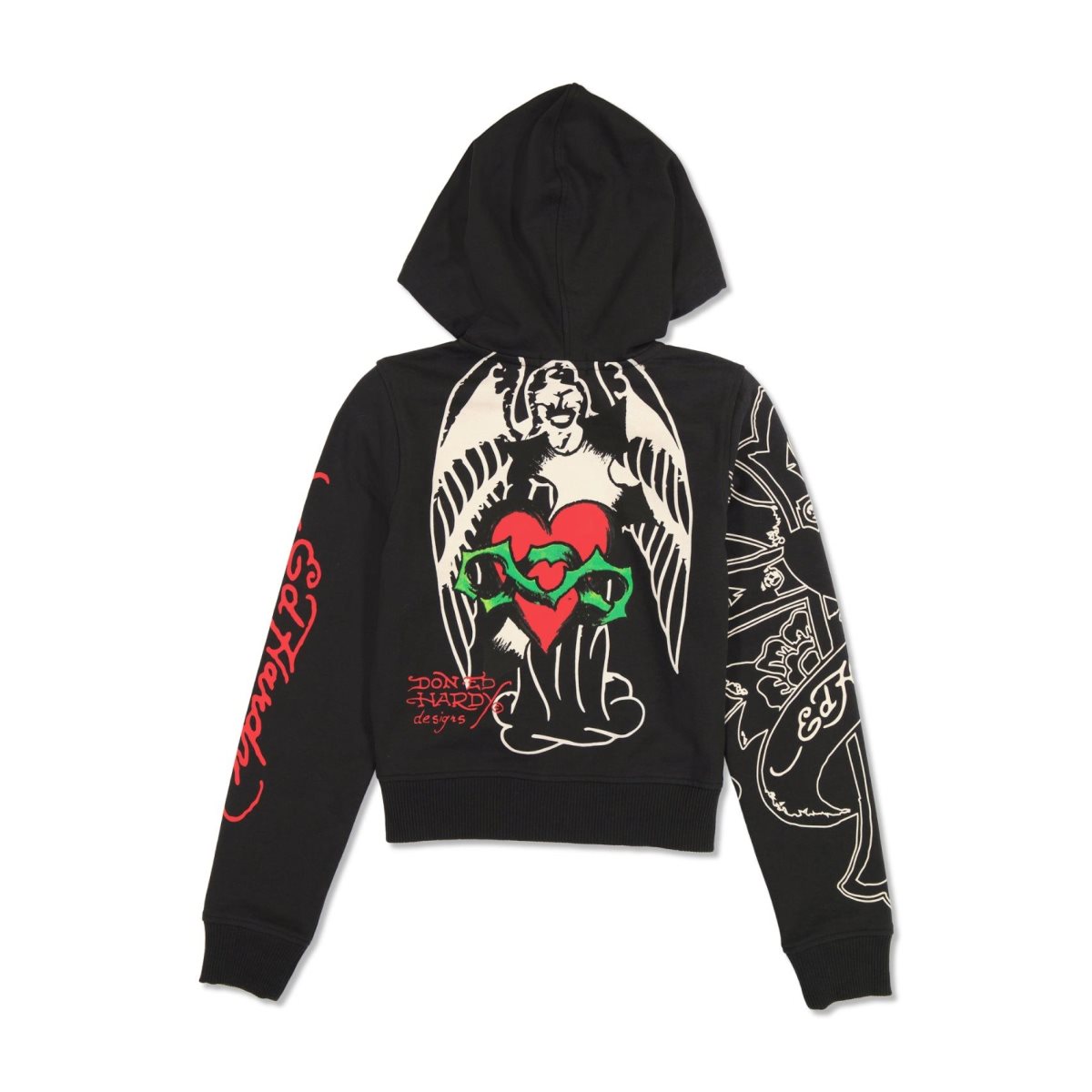 Ed Hardy Sacred Heart Cropped Zip Fleece Hoodie Hettegenser Dame Svarte | CS9521864