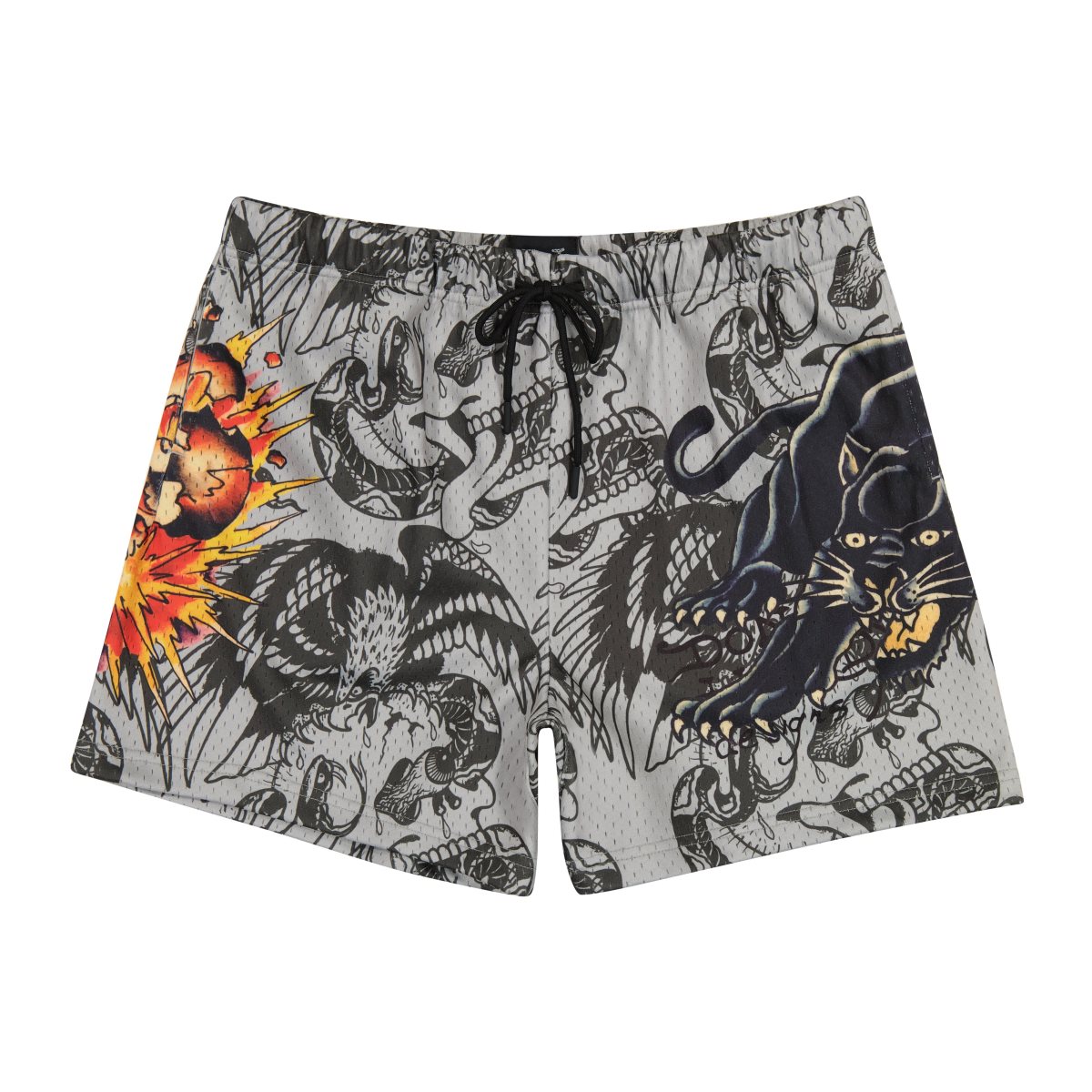 Ed Hardy Skull Panther Mens Mesh Short Bukse Herre Grå | DE2631809