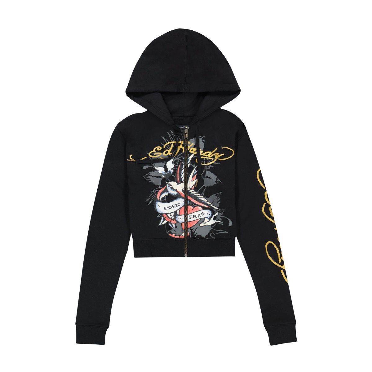 Ed Hardy Swallow Cropped Hoodie Hettegenser Dame Svarte | AP3756928