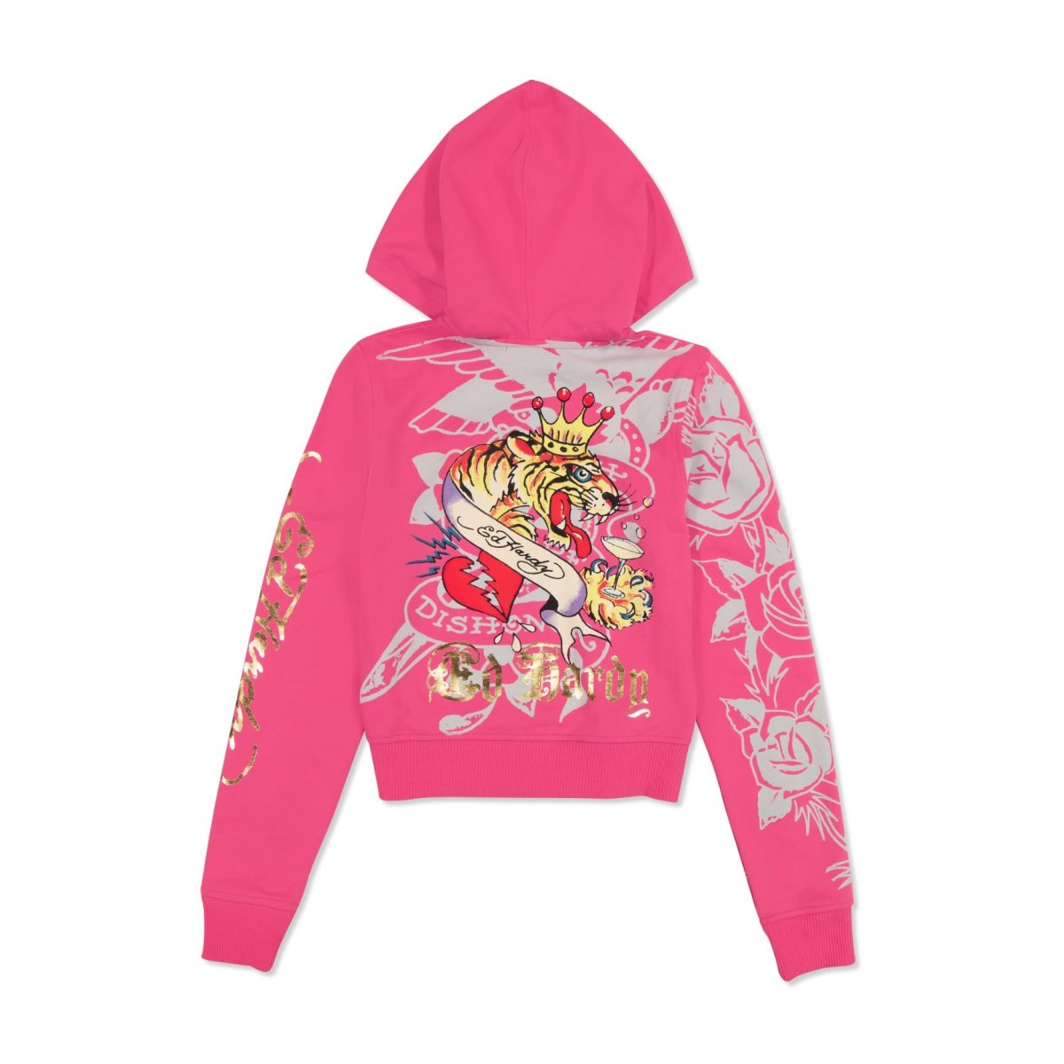 Ed Hardy Tiger Crown Zip Fleece Hoodie Hettegenser Dame Rosa | JO7052396