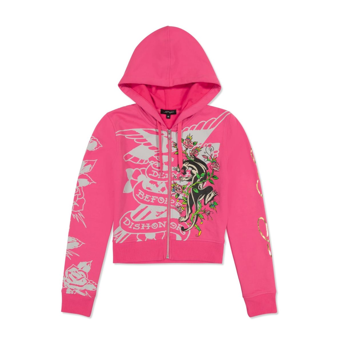 Ed Hardy Tiger Crown Zip Fleece Hoodie Hettegenser Dame Rosa | JO7052396