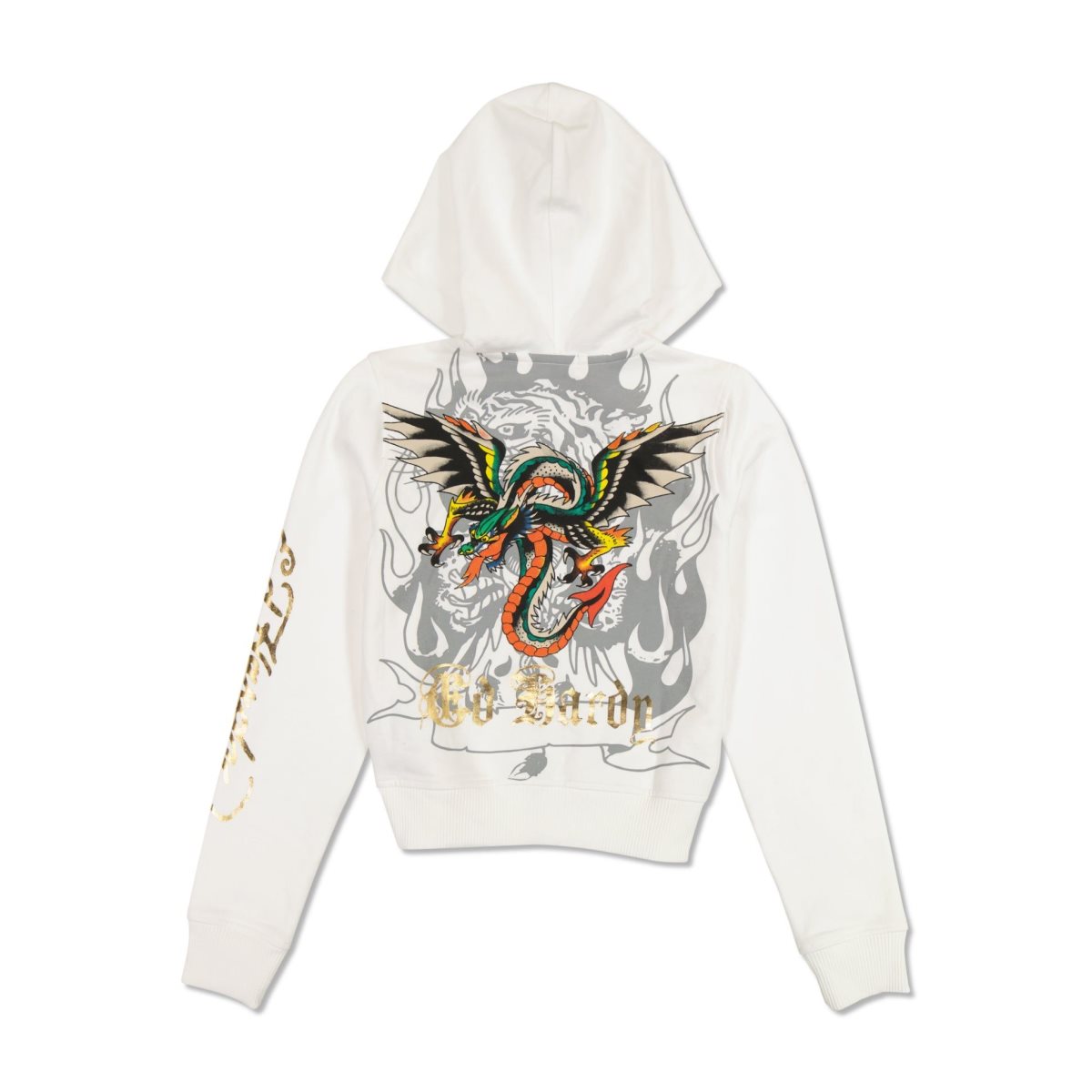 Ed Hardy Tiger Dagger Cropped Zip Fleece Hoodie Hettegenser Dame Hvite | QZ7862130