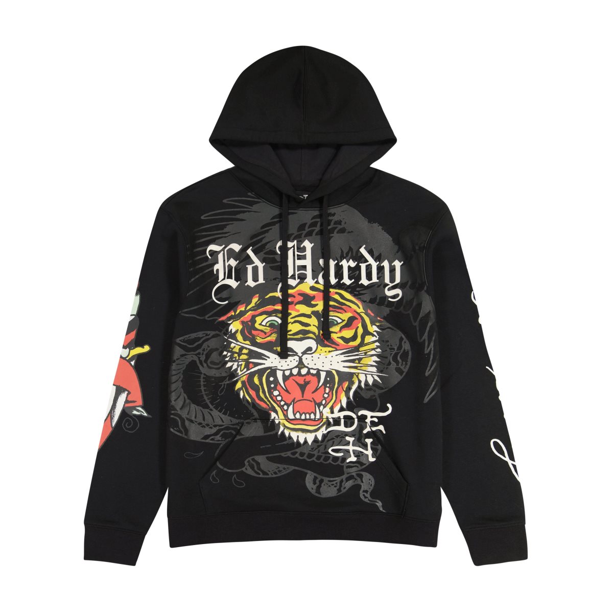 Ed Hardy Tiger Dagger Hoodie Hettegenser Herre Svarte | MP2896735