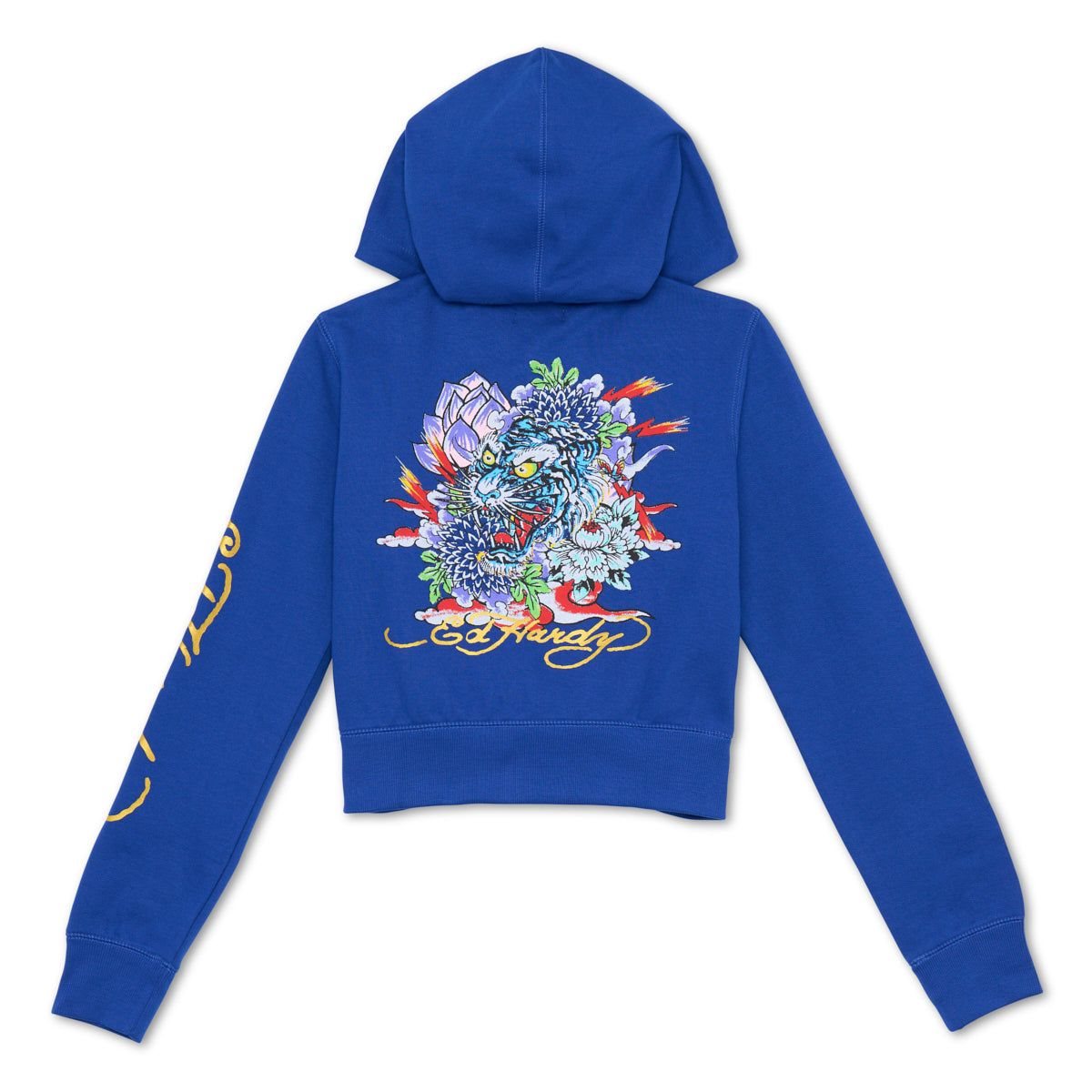 Ed Hardy Tiger Lotus Cropped Hoodie Hettegenser Dame Dyp Blå | SL0719286