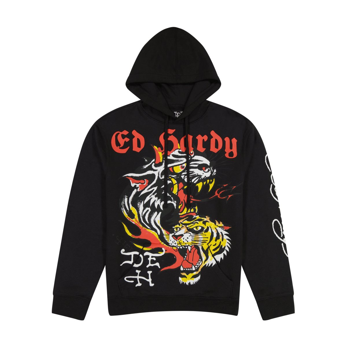 Ed Hardy Tiger Panther Black Pullover Hoodie Hettegenser Herre | FZ1094357