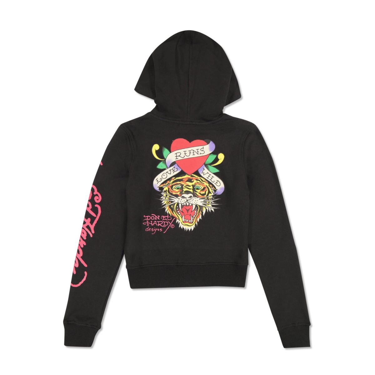 Ed Hardy Tiger Swallow Cropped Zip Fleece Hoodie Hettegenser Dame Svarte | DG6540237