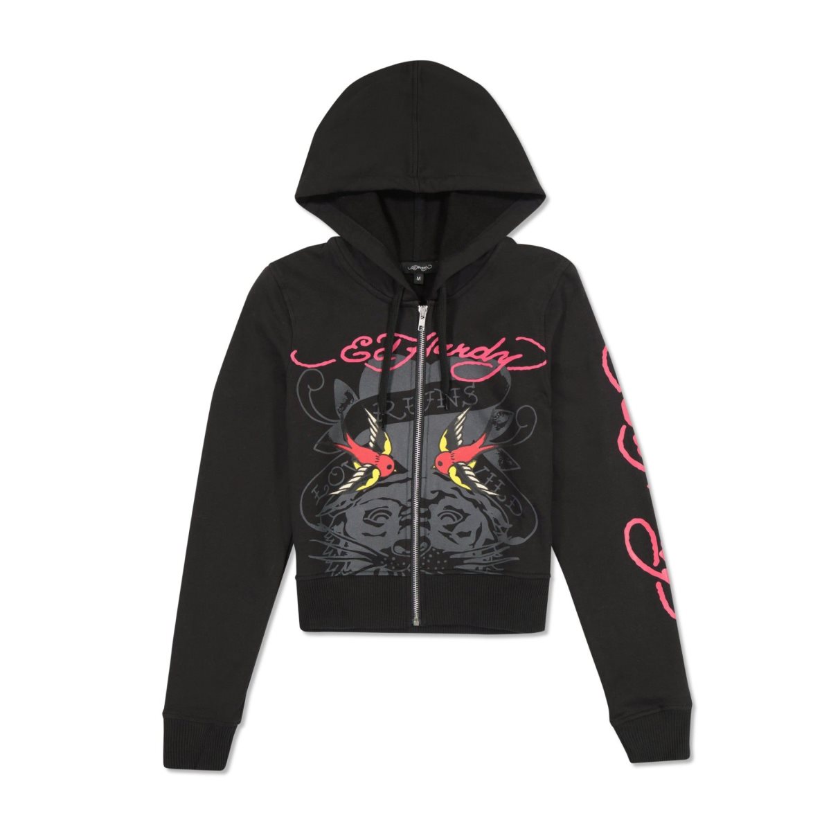 Ed Hardy Tiger Swallow Cropped Zip Fleece Hoodie Hettegenser Dame Svarte | DG6540237