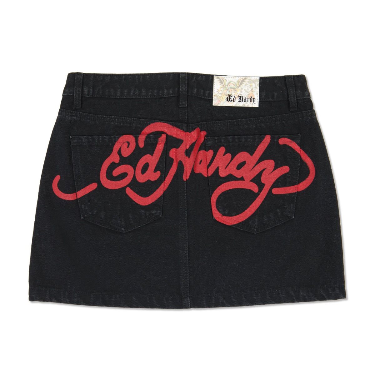 Ed Hardy Tigers Zipper Front Mini Denim Skirt Bukse Dame Svarte Lyseblå | MI5310726