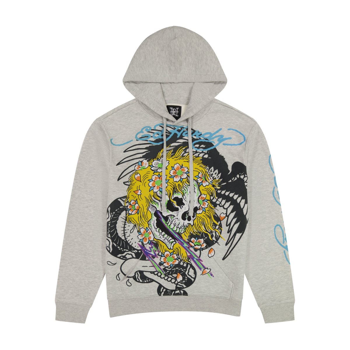 Ed Hardy Yellow Hair Skull Heather Grey Pullover Hoodie Hettegenser Herre Grå | NQ9863172